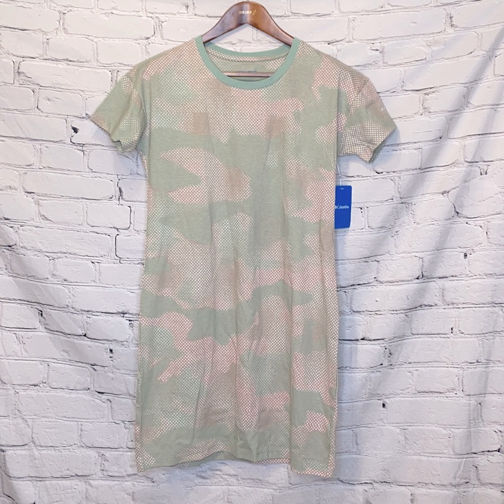 Columbia Green Tan Camo Printed T-Shirt Dress Size Small